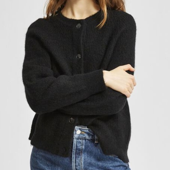 SELECTED FEMME alpaca wool blend black cardigan size M lightweight warm - Picture 1 of 12